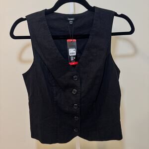 Express Black Linen Blend Button Front Vest – Size XS (NWT)